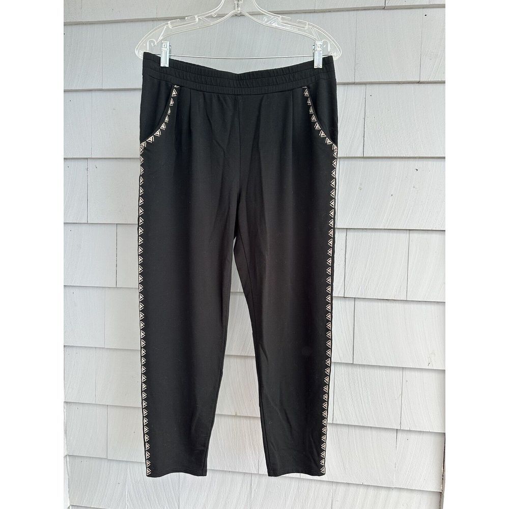 Garnet Hill Easy Embroidered Knit Pants Pull On Soft Comfort Women‎ Small Black